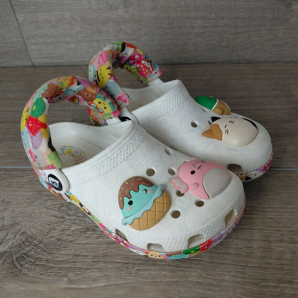 Crocs Squishmallow Classic Clog Kid C12 White Colorful Shoe Fabric Strap Jibbitz